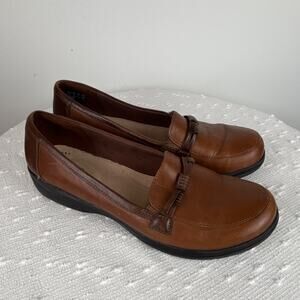 Clarks Brown Leather Comfort Loafer Women's Casual Shoes US 9 EU 40 Slip On